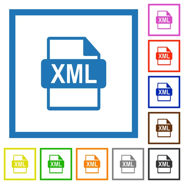 Xml Bestandsformaat Platte Kleur Pictogrammen Vierkante Frames Witte Achtergrond — Stockvector