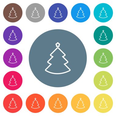 Noel ağacı, yuvarlak renkli arka planda düz beyaz simgeler çiziyor. 17 arkaplan renk varyasyonu dahil.