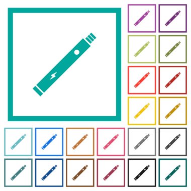 Elektronik sigara katı düz renk simgeleri beyaz arkaplanda çeyrek çerçeve ile