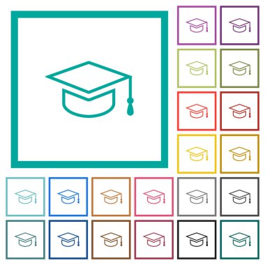 Mezuniyet başlığı ana hatları düz renk simgeleri beyaz arkaplanda çeyrek çerçeve ile