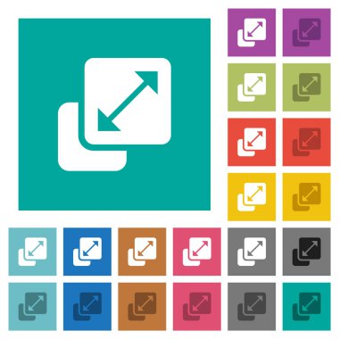 Sade kare arkaplandaki çok renkli düz simgeleri yeniden boyutlandır. Uçan veya etkin efektler için beyaz ve koyu simge varyasyonları.