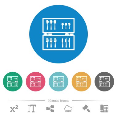 Yuvarlak renkli arka planda düz beyaz ikonlar. 6 bonus simgesi dahil.