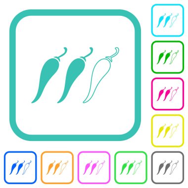 Beyaz arkaplanda kıvrımlı sınırlarda baharatlı kırmızı biber seviyesi canlı renkli düz simgeler