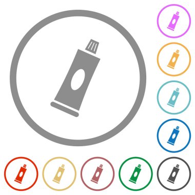 Diş macunu tüpü düz renk simgeleri beyaz arkaplanda yuvarlak hatlar halinde