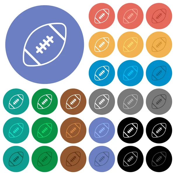 Rugby Ball Contour Multicolore Icônes Plates Sur Des Fonds Ronds — Image vectorielle