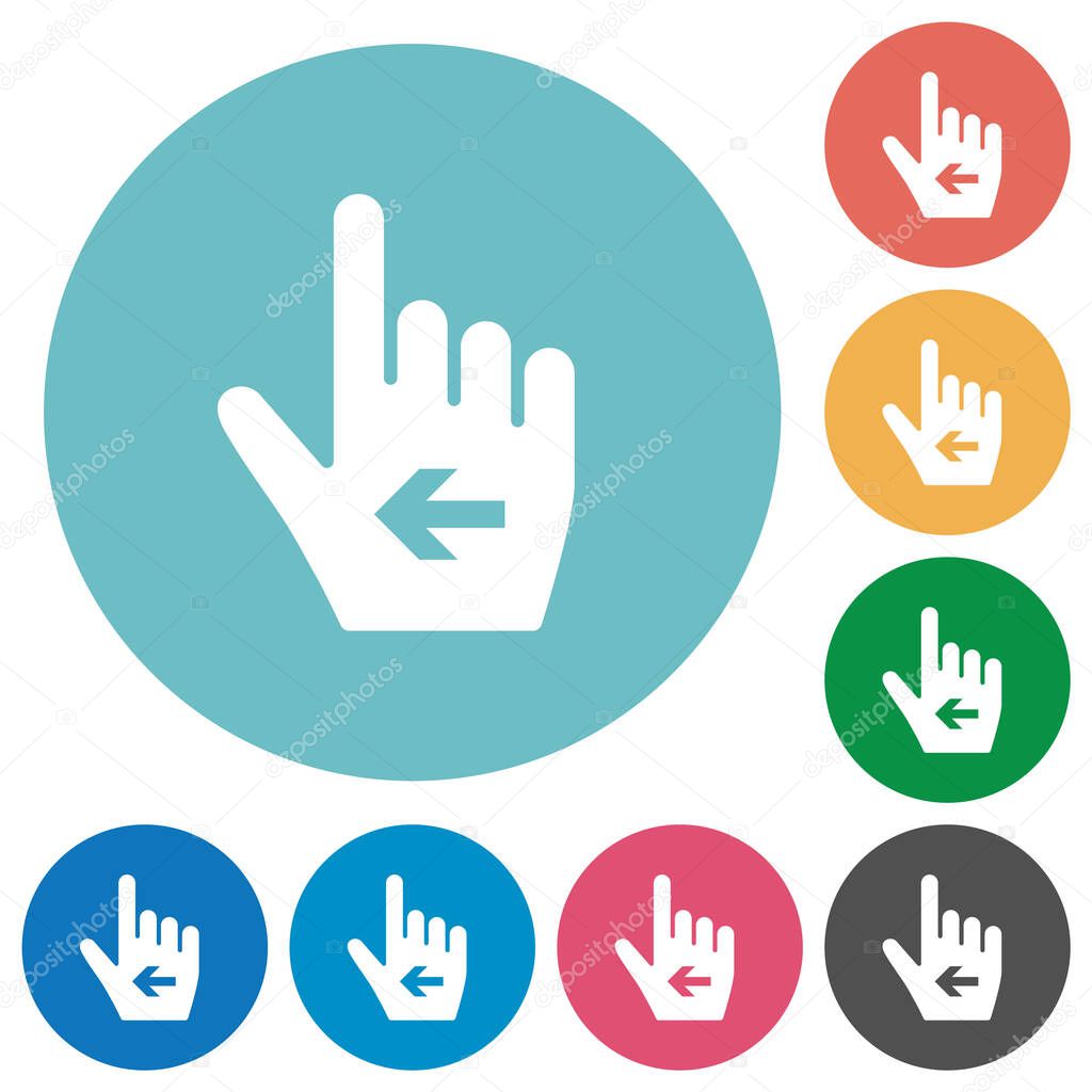 Hand cursor left solid flat white icons on round color backgrounds