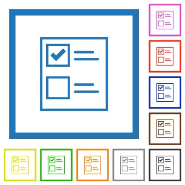 Beyaz arkaplan üzerindeki kare çerçevelerde düz renk simgeleri oy pusulası ile özetlenir
