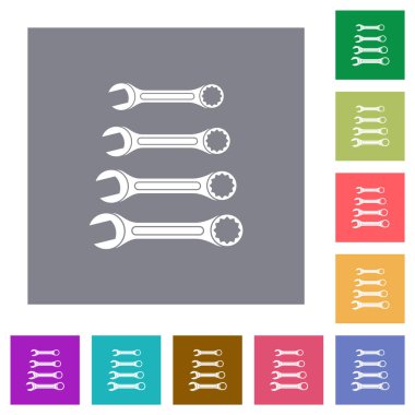 Basit renk kare arkaplanlar üzerinde düz anahtar simgeleri kümesi