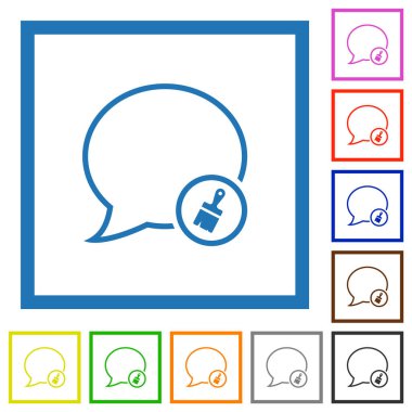 İleti ana hatlarını beyaz arkaplanda kare çerçevelerde düz renk simgelerine yapıştır