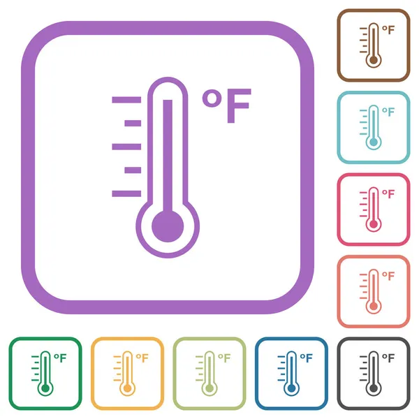 白底色圆方格框架中的华氏温度计温暖温度简单图标 — 图库矢量图片