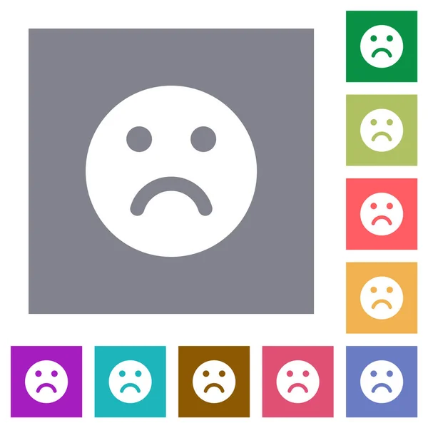 Smutné Emotikon Pevné Ploché Ikony Jednoduchých Barevných Čtvercových Pozadí — Stockový vektor