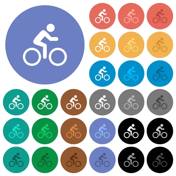 Bicicleta Com Cavaleiro Multi Colorido Ícones Planos Fundos Redondos Incluído — Vetor de Stock