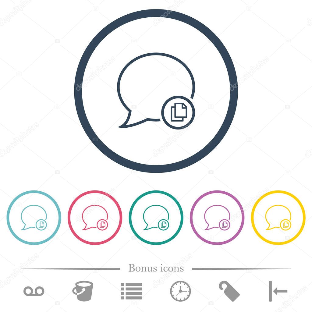 Copy message outline flat color icons in round outlines. 6 bonus icons included.