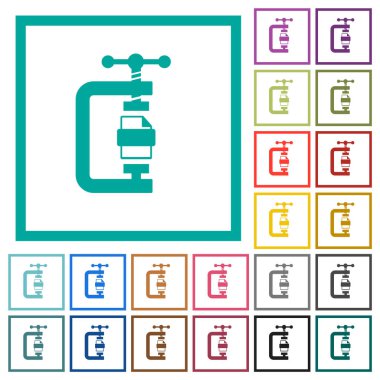 Beyaz arkaplanda çeyrek çerçeve içeren dosya sıkıştırma katı düz renk simgeleri