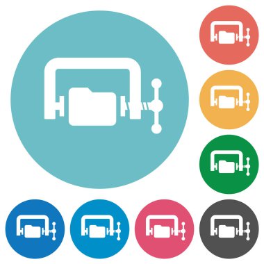 Dizin sıkıştırması yuvarlak renk arkaplanındaki düz beyaz simgeler