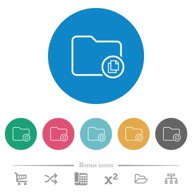 Yuvarlak renkli arka planlar üzerinde dizin düz beyaz simgeler kopyalayın. 6 bonus simgeler dahil.