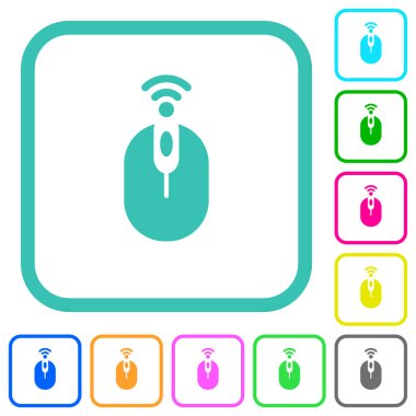 Kablosuz bilgisayar faresi beyaz arkaplan üzerinde eğimli sınırlarda canlı renkli düz simgeler