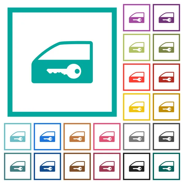 Car Door Lock Flat Color Icons Quadrant Frames White Background — Stock Vector