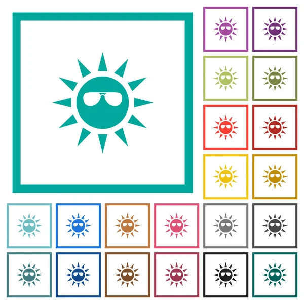 Sun Sunglasses Flat Color Icons Quadrant Frames White Background — Stock Vector