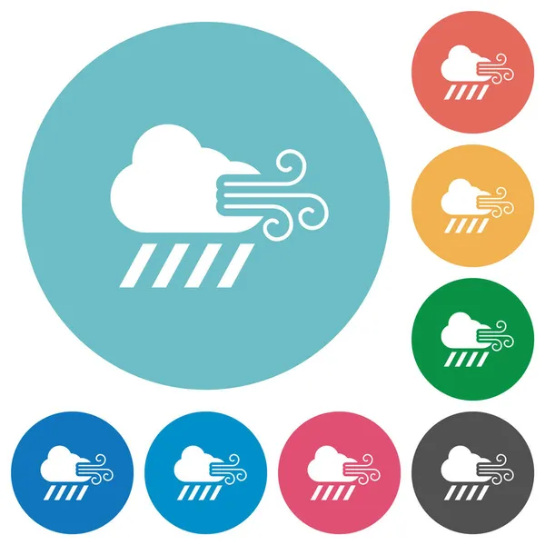 Windy Downpour Weather Flat White Icons Color Backgrounds — Stock Vector