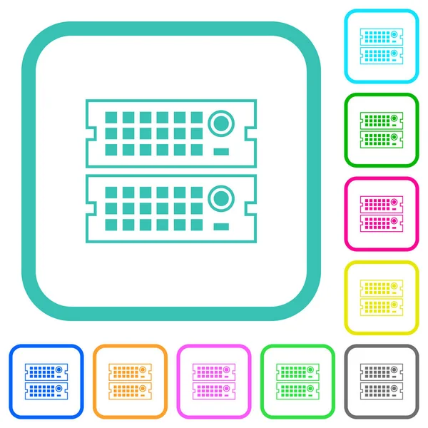 Serveurs Rack Contour Vives Icônes Plates Couleur Dans Les Bordures — Image vectorielle