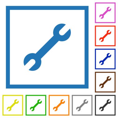 Beyaz arkaplanda kare çerçevelerde tek anahtarlı düz renk simgeleri