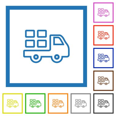 Beyaz arkaplanda kare çerçevelerde düz renk simgelerini taşır
