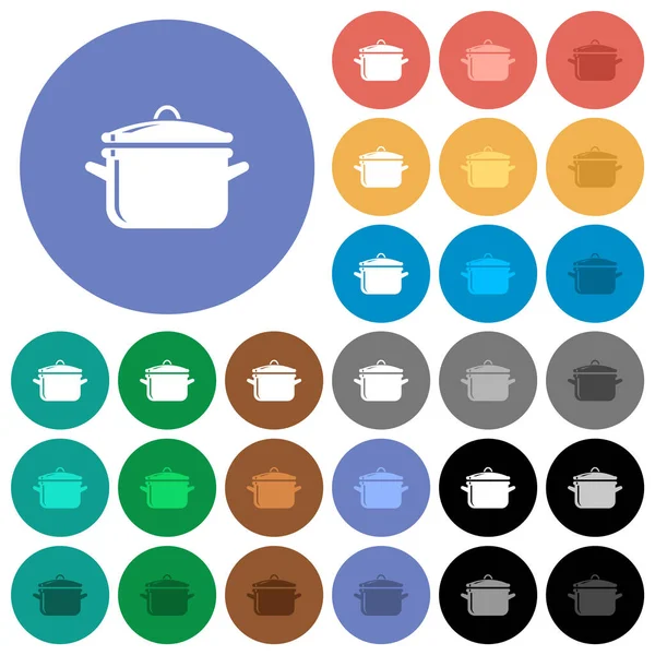 Glanzende Pot Met Deksel Multi Gekleurde Platte Pictogrammen Ronde Achtergronden — Stockvector