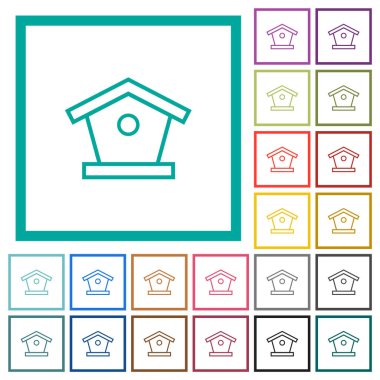 Beyaz arkaplanda çeyrek çerçeve bulunan kuş besleyici düz renk simgeleri