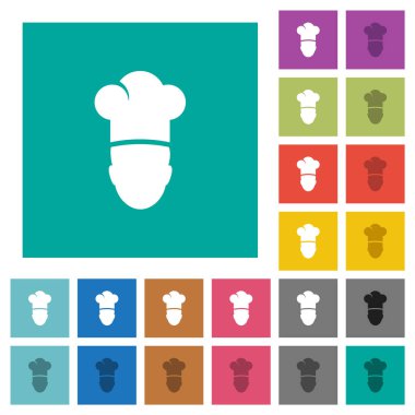 Şefin düz arkaplanda çok renkli simgeleri var. Uçan veya etkin efektler için beyaz ve koyu simge varyasyonları.