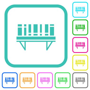 Kitaplarla dolu kitaplık beyaz arkaplan üzerinde eğri kenarlı düz simgeler