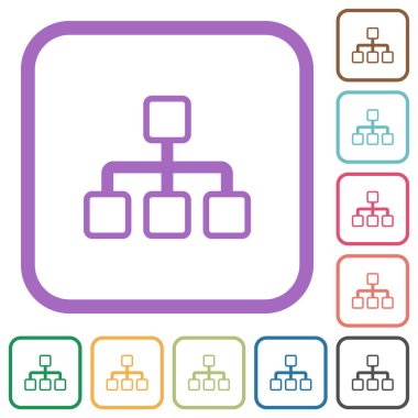 Ağ ana hatları, beyaz arkaplandaki renkli yuvarlak kare çerçevelerdeki basit simgelerdir