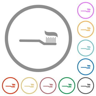 Diş fırçası ve düz renk simgeleri beyaz arkaplanda yuvarlak ana hatlarda
