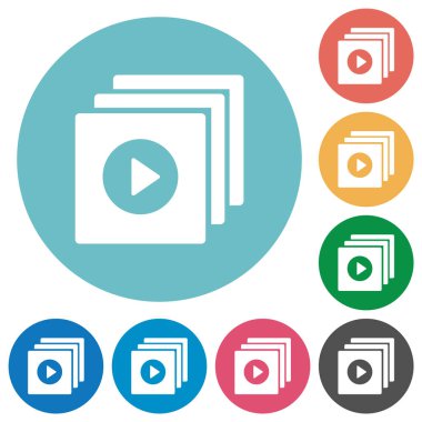 Yuvarlak renk arkaplanındaki düz beyaz simgeleri oynat