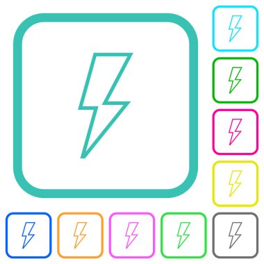 Beyaz arkaplan üzerinde kıvrımlı sınırlarda flaş hatlı renkli düz simgeler