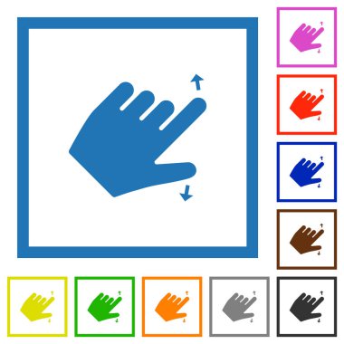 Sol elle açık jest düz renk simgelerini beyaz arkaplanda kare çerçevelerde çimdikle