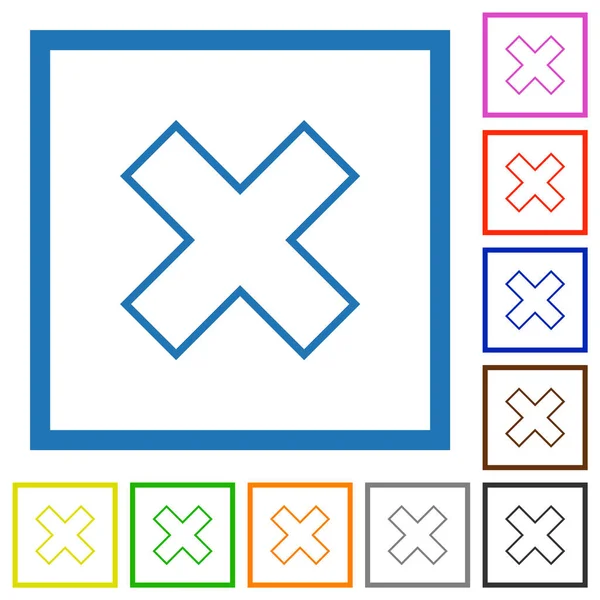 Umrisse Abbrechen Flache Farbsymbole Quadratischen Rahmen Auf Weißem Hintergrund — Stockvektor