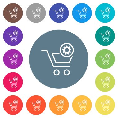 Yuvarlak renkli arka planlar ayarları düz beyaz simgeleri sepeti. 17 arka plan renk değişimleri dahil.