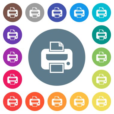 Yazıcı düz beyaz simgeleri yuvarlak renkli arka planlar. 17 arka plan renk değişimleri dahil.