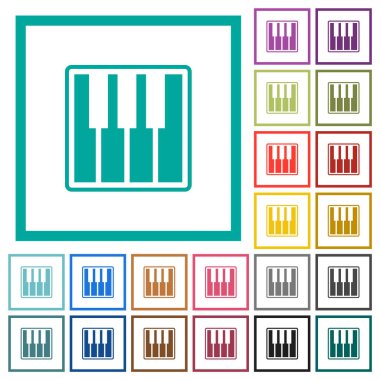 Piyano klavyesi beyaz arkaplanda çeyrek çerçeveli düz renk simgeleri