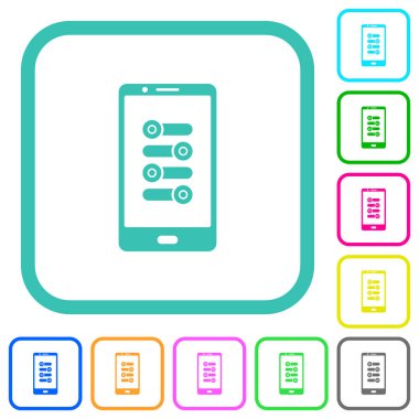 Beyaz arkaplan üzerindeki eğri kenarlıklardaki mobil ince ayar canlı düz simgeler