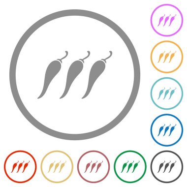 Beyaz arkaplanda yuvarlak çizgilerde sıcak kırmızı biber düzeyinde düz renk simgeleri