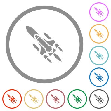 Beyaz arkaplanda düz renk simgelerine sahip uzay mekiği