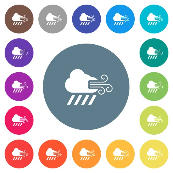 Windy Downpour Weather Flat White Icons Color Backgrounds Background Color — Stock Vector