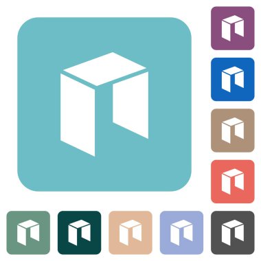 Renkli yuvarlak kare arkaplan üzerine yeni dijital kripto para birimi beyaz düz simgeler