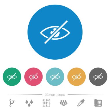 Yuvarlak renkli arka planlarda görme engelli düz beyaz simgeler. 6 bonus simgesi dahil.