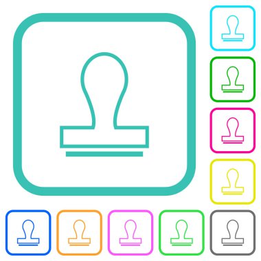 Beyaz arkaplan üzerindeki eğri kenarlıklarda canlı renkli düz simgeleri damgalayın