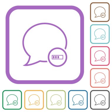 İleti işleme ana hatları beyaz arkaplan üzerinde renkli yuvarlak kare çerçeveler basit simgeler