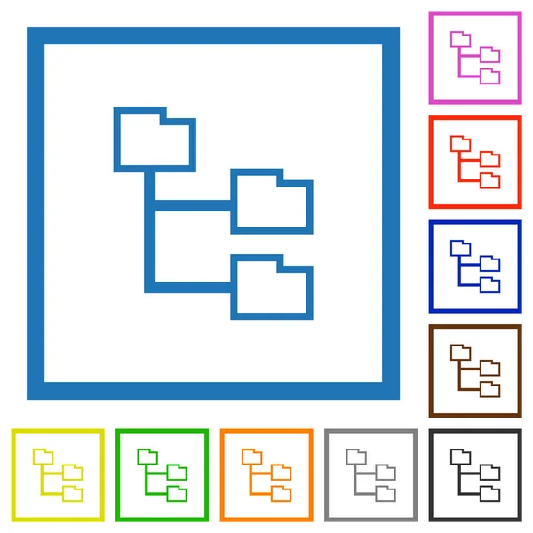 Folder Structuur Contouren Platte Kleur Pictogrammen Vierkante Frames Witte Achtergrond — Stockvector