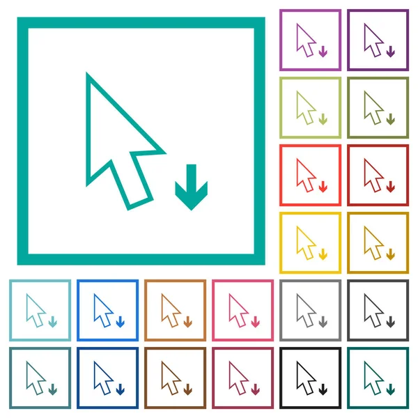 Arrow Cursor Outline Flat Color Icons Quadrant Frames White Background — Stock Vector